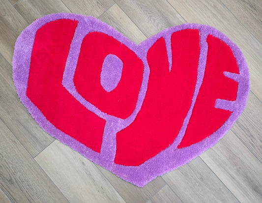 Heart shape love hand tufted rug.